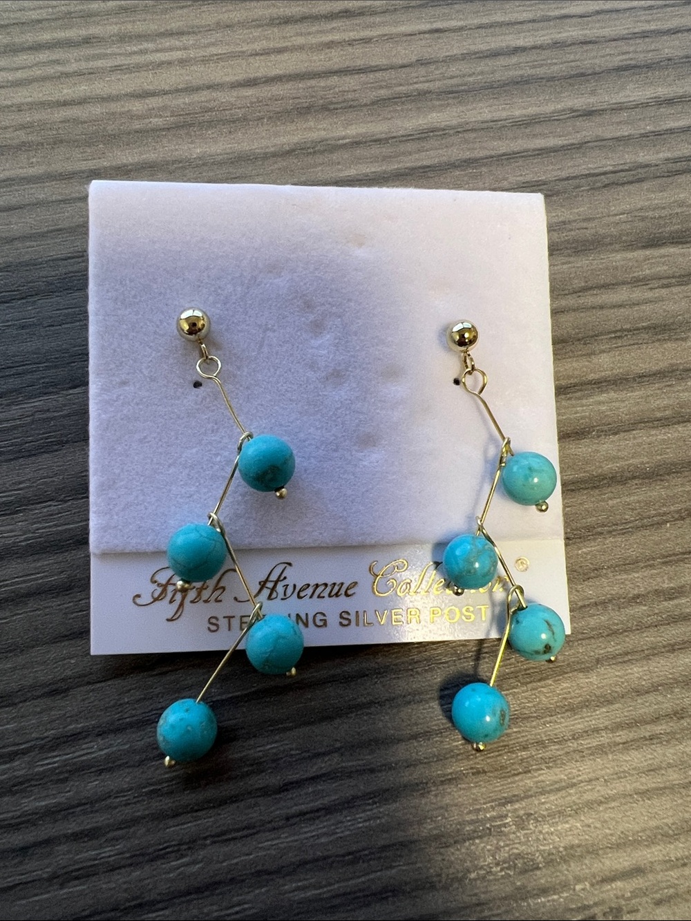 Gold & Genuine Turquoise Bead Drop Earrings